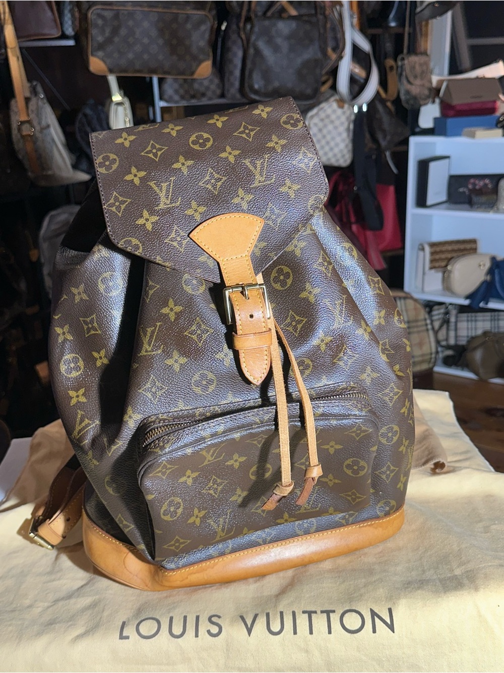 Louis Vuitton Monogram Canvas Drawstring Backpack in Brown and Tan